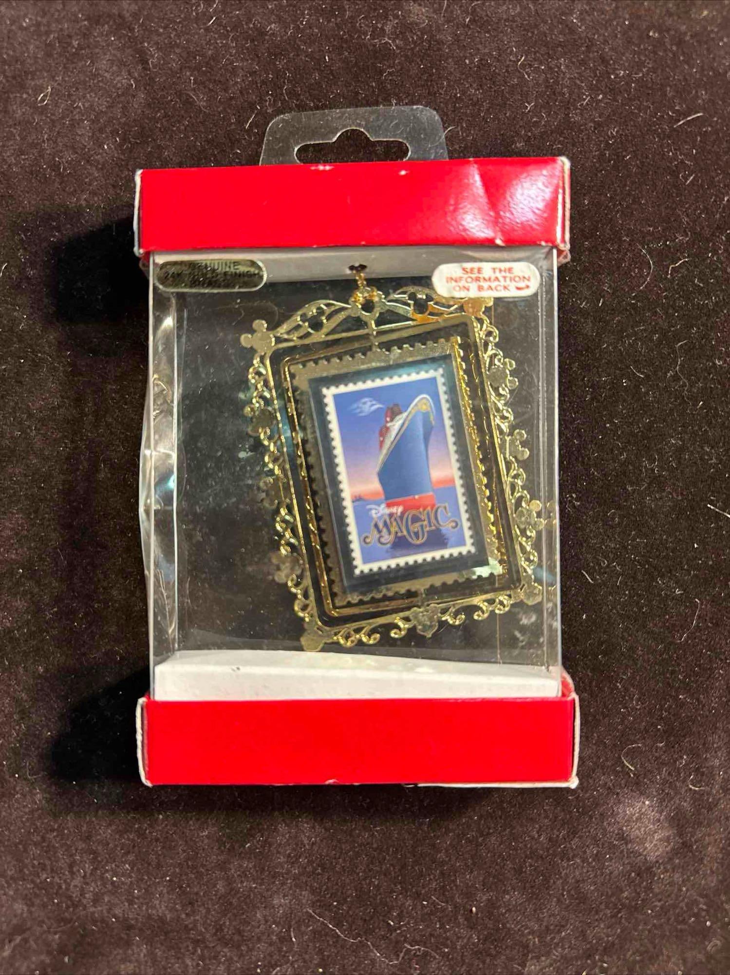 Disney Cruise Line Disney Magic Cruise Boat Postage Stamp Ornament Gold Finish Brass (1 of 7)