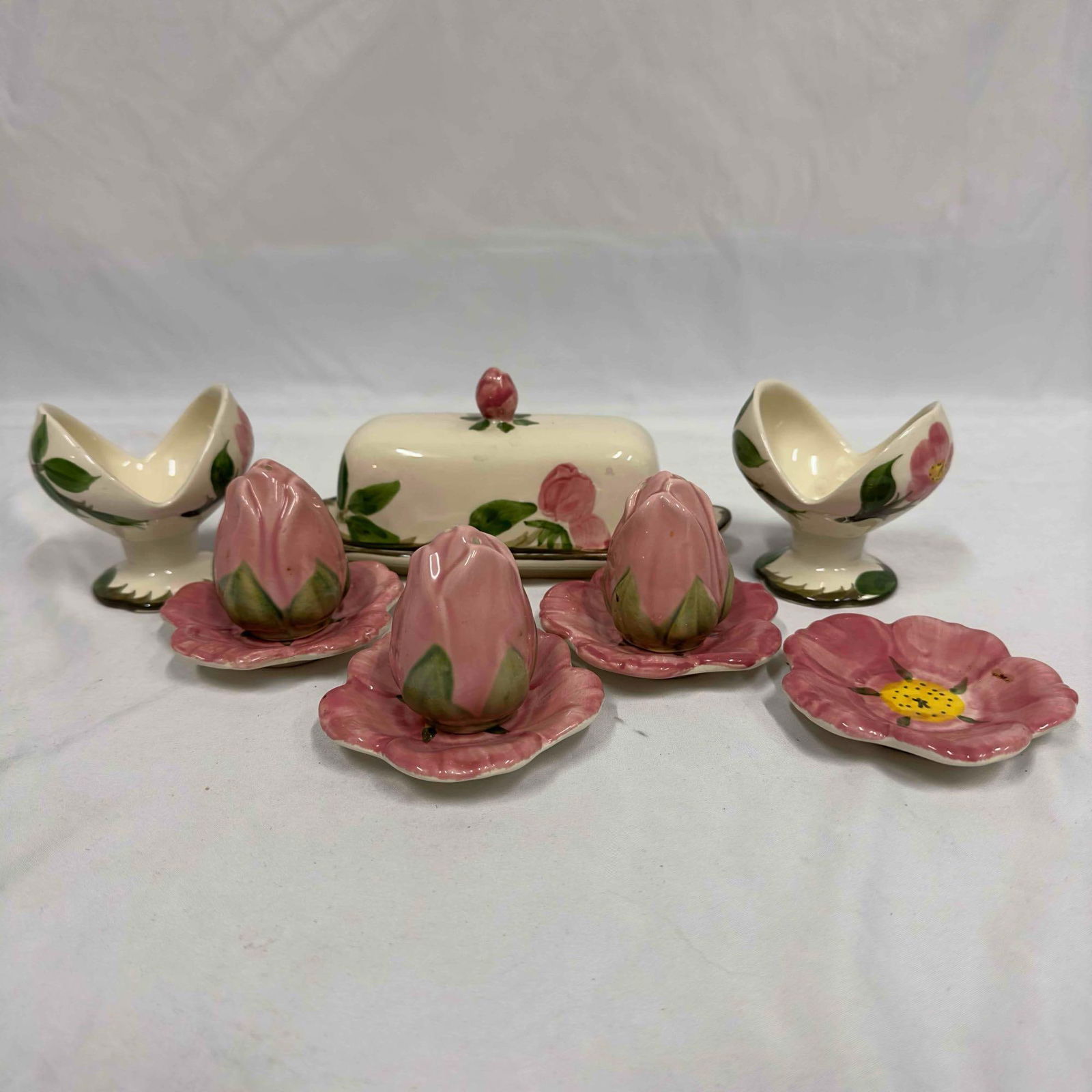 Franciscan Desert Rose 11 Piece Butter Dish Salt and Pepper Shaker Set Butter Tea Plates Dishes (1 of 13)
