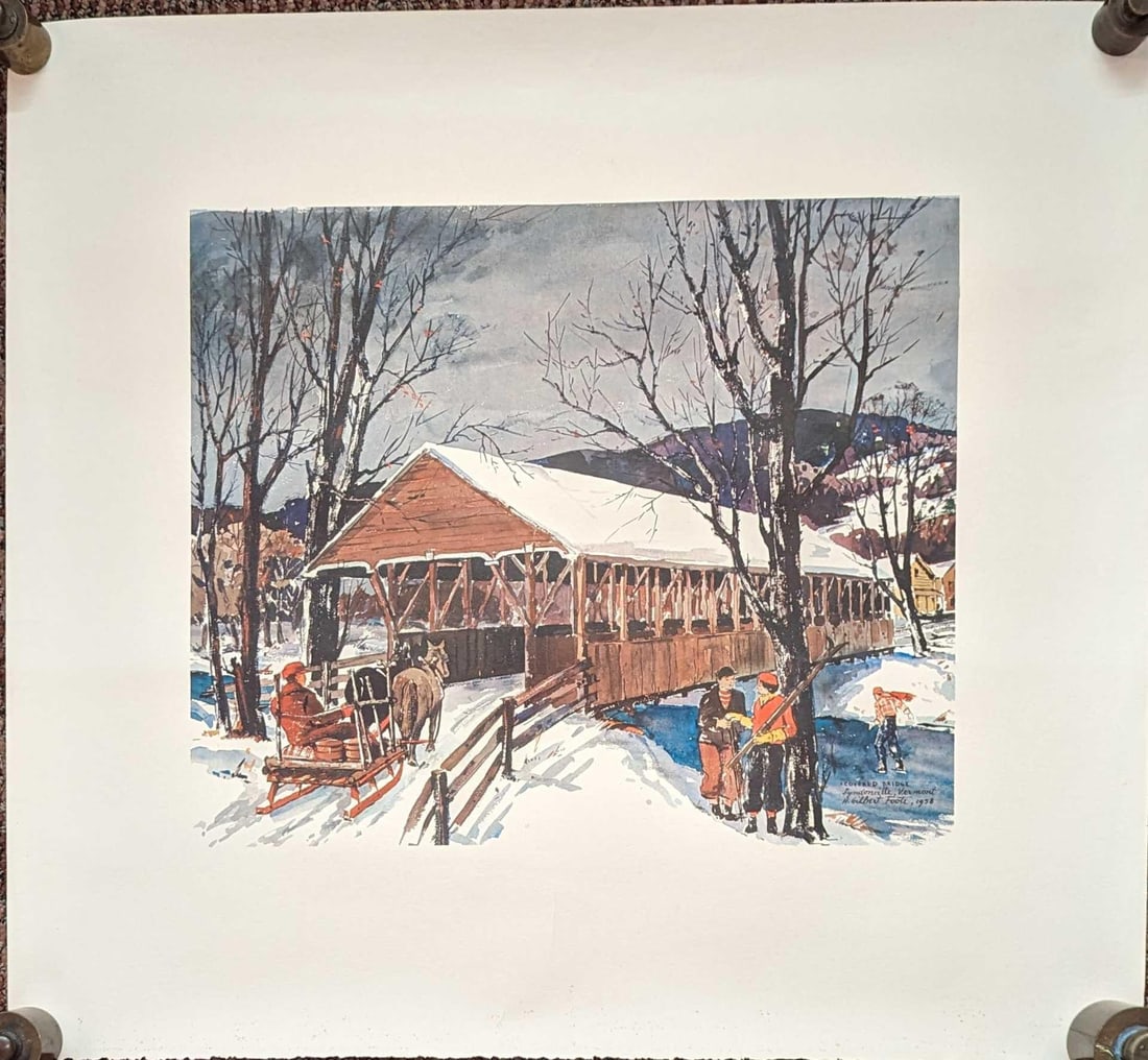 Offset Lithograph After H. Gilbert Foote Covered Bridge (1 of 5)