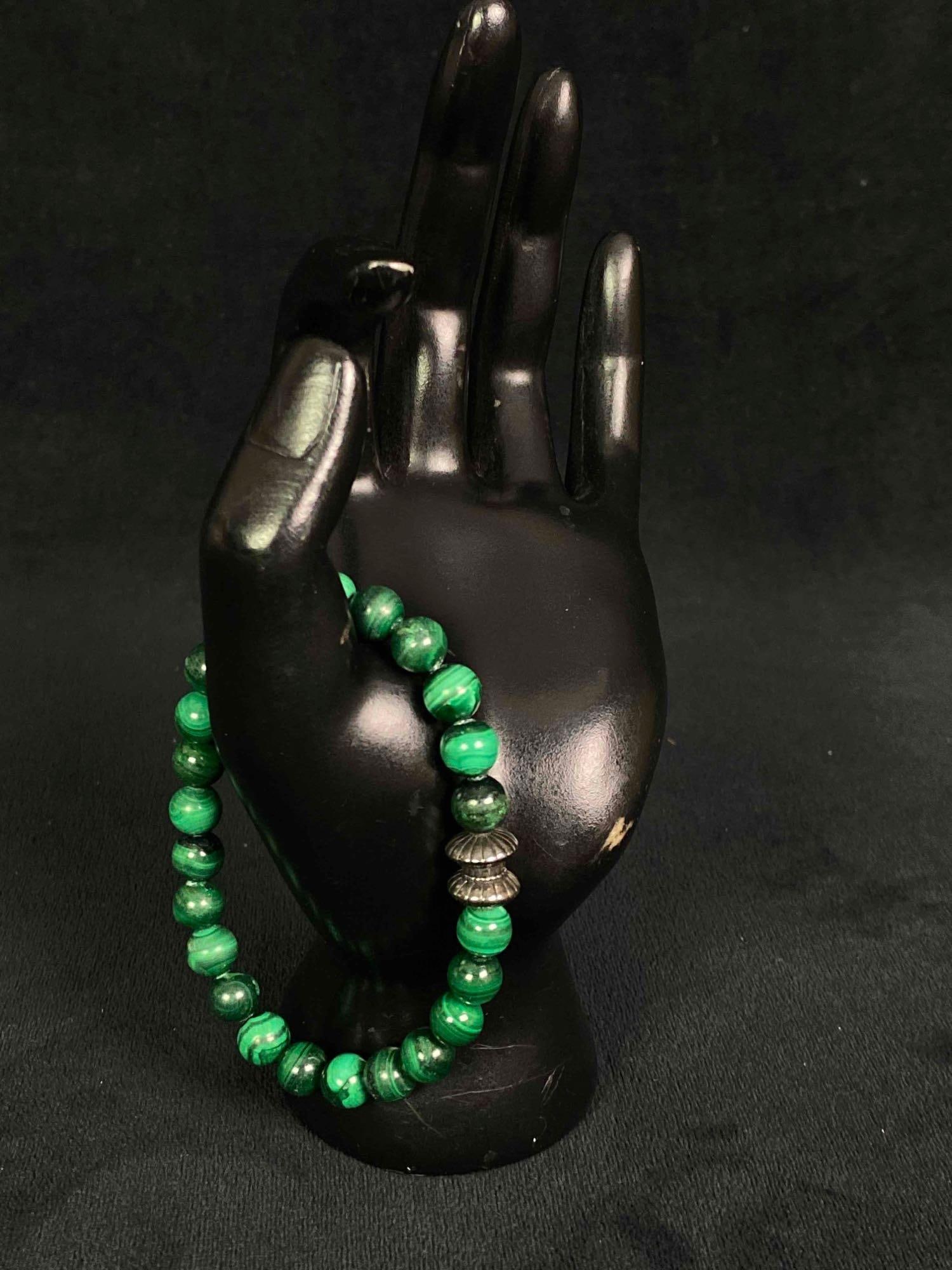 Designer Jay King Mine Finds Natural Green Malachite Stone Beaded Bracelet (1 of 6)