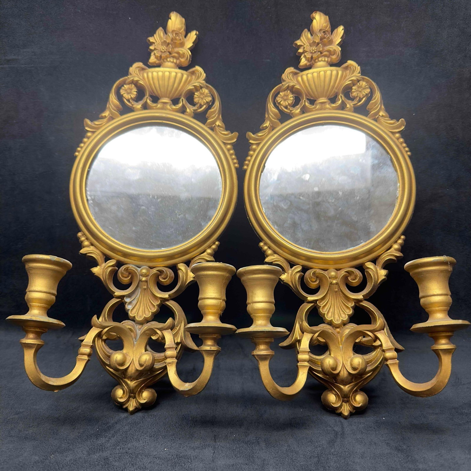 Decorative Made in Italy Cimena Torino Gold Colored Resin Mirror Candle Holder Candelabra Set (1 of 11)