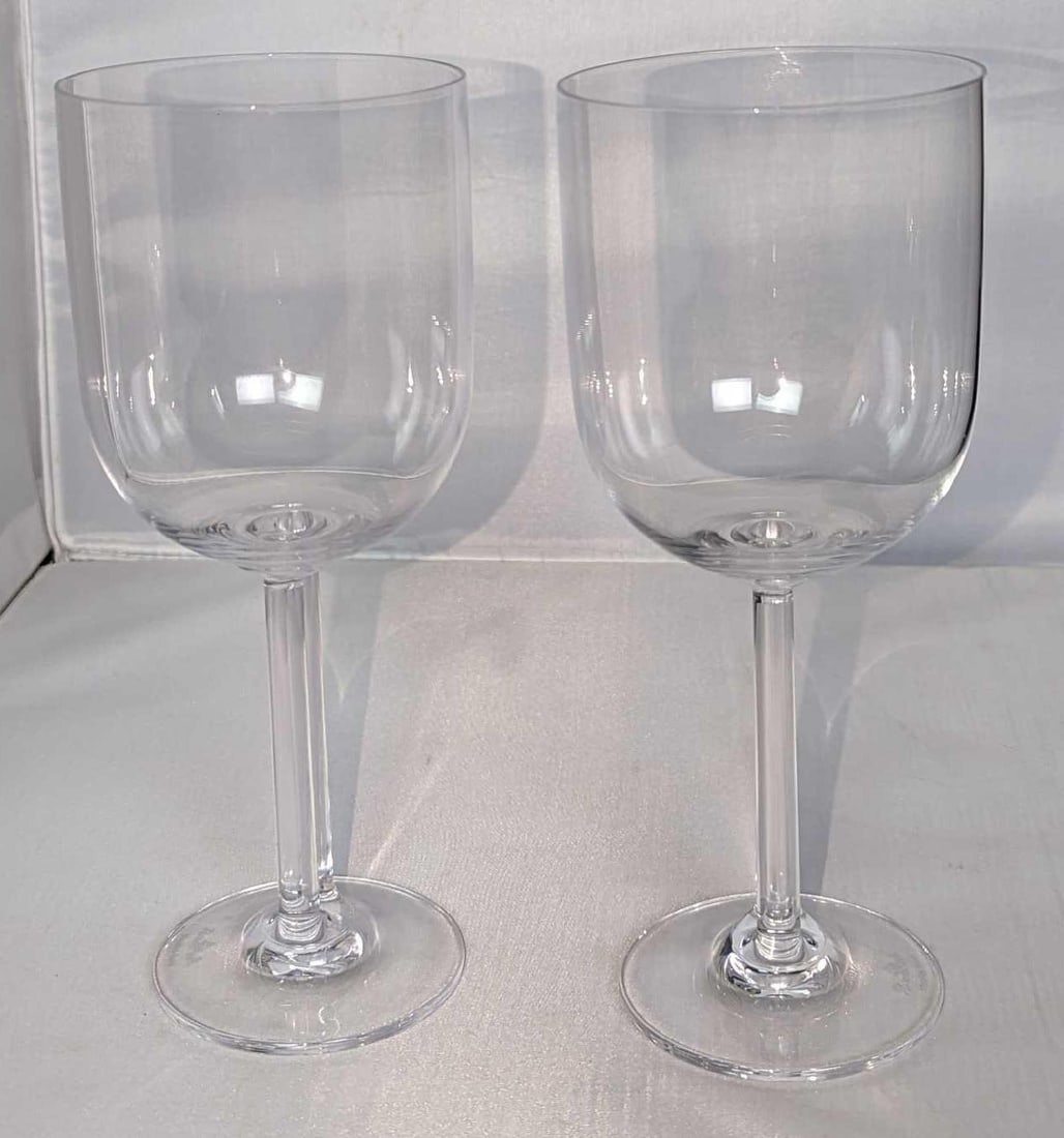 2 8" Rosenthal Crystal Double Stem Wine Glasses C: 2 8" Rosenthal Crystal Double Stem Wine Glasses C. Part of the "Studio Line" series. Each glass is approx 3 1/8" x 3 1/8" x 8" and together they weigh 0.87lb. Both of the glass