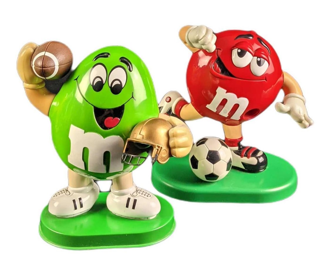 Two M&M Dispensers Green With Football Soccer Red (1 of 8)