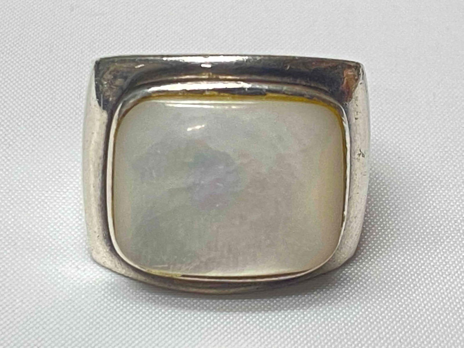 Vintage Large Mother of Pearl Statement Sterling Ring (1 of 4)
