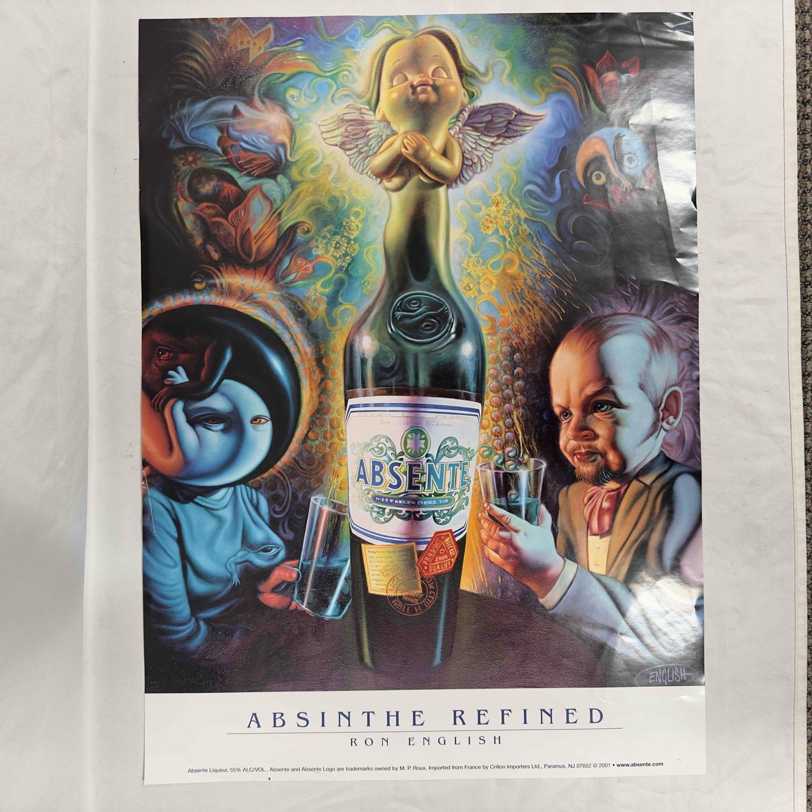 Absinthe Refined Ad Poster By Ron English Advertisement Box of Posters 2001: Absinthe Refined Ad Poster By Ron English Advertisement Box of Posters 2001. A few creases on the posters and some wear on the edges. Fifty 50 plus identical design posters included in this box. These