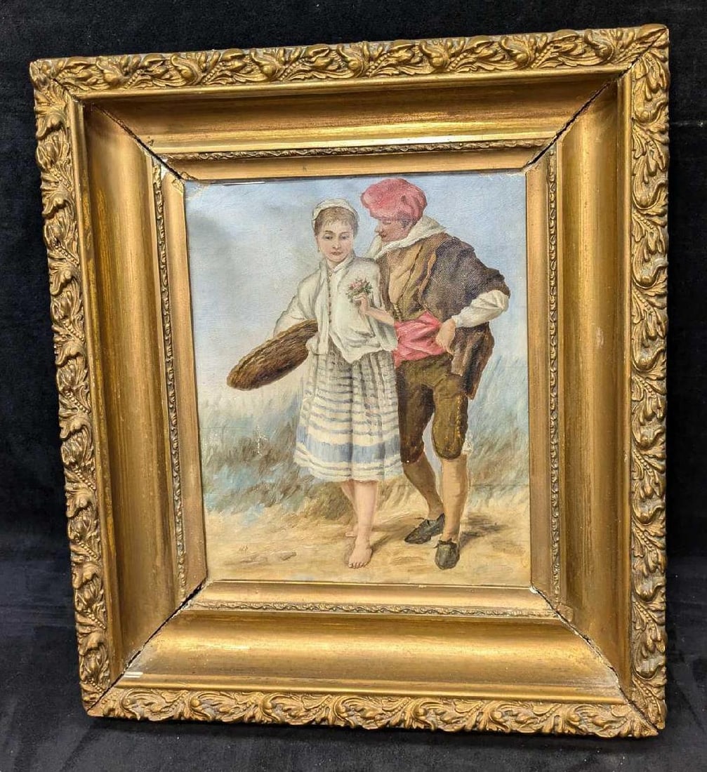 Vintage Framed Original Oil On Panel Man & Woman (1 of 8)