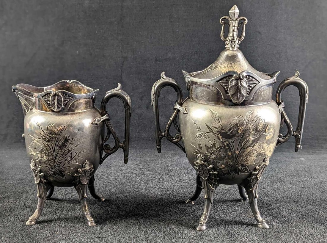 Vintage Silverplate Footed Wilcox Pitcher & Lidded Container (1 of 9)