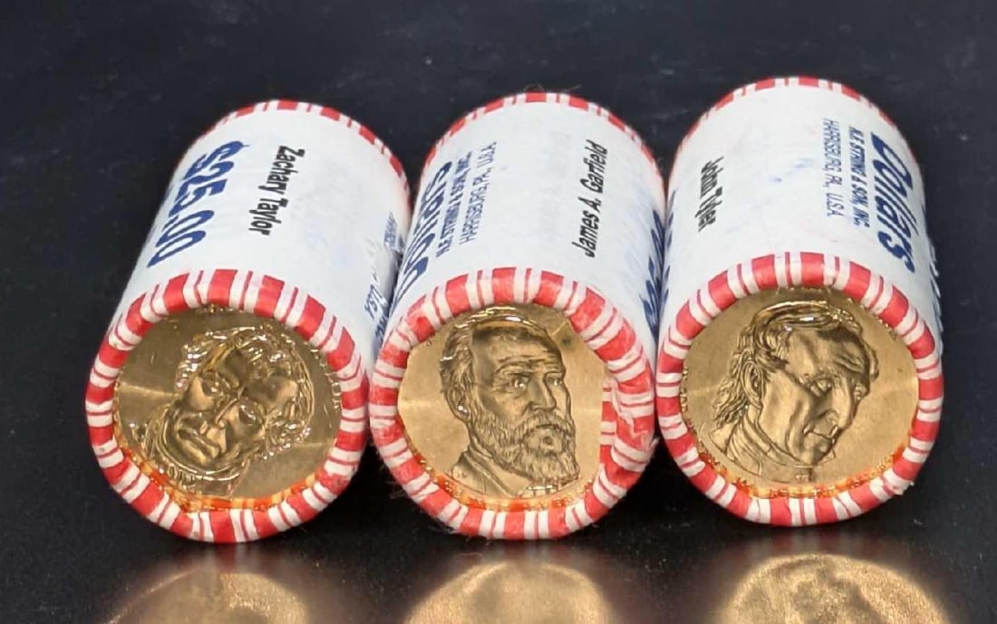 Tyler Garfield Taylor 25$ Rolls Of Dollars: Tyler Garfield Taylor 25$ Rolls Of Dollars. Each sealed roll is approx 2 1/4" x 1" x 1 1/4" and the total weight is 1.32lb. From the Pennsylvania Mint.