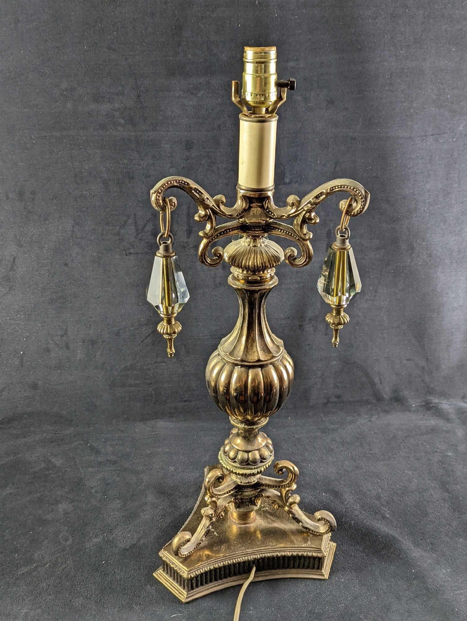Vintage Brass Table Lamp With Hanging Crystal (1 of 4)