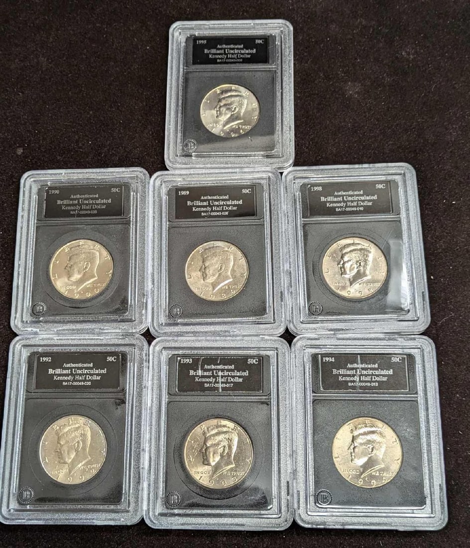 7 Brilliant Uncirculated Kennedy Half Dollars 89 90 92 93 94 95 98 (1 of 16)