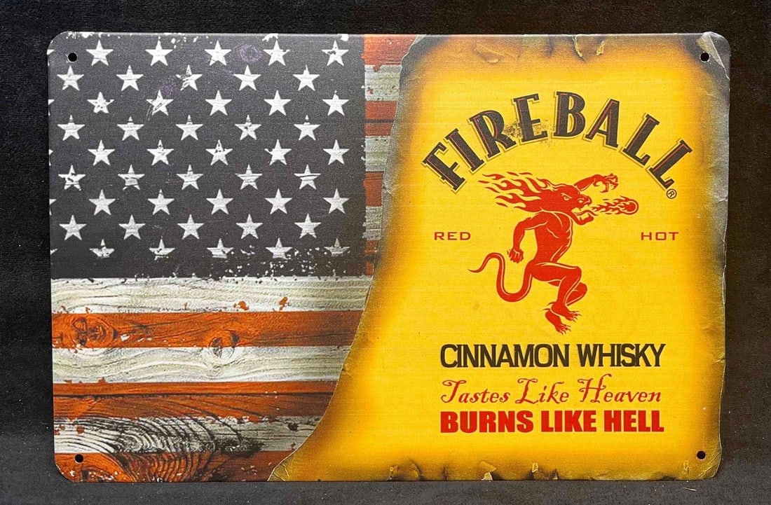 Retro Fireball Cinnamon Whiskey American Flag Metal Tin Sign (1 of 6)