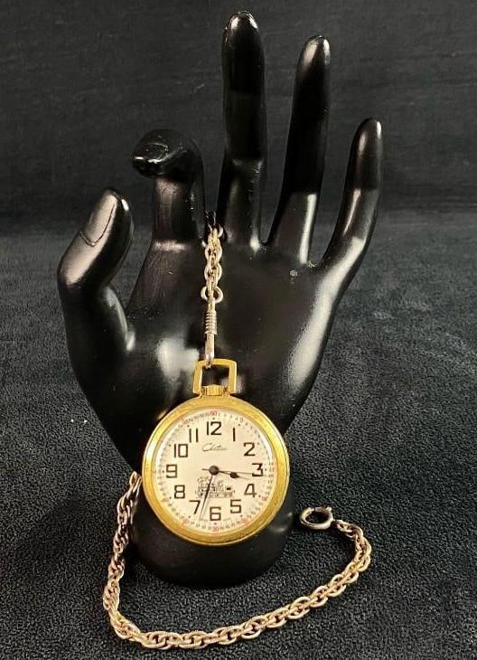 Vintage Chateau Swiss Open Face Gold Plated Pocket Watch (1 of 7)