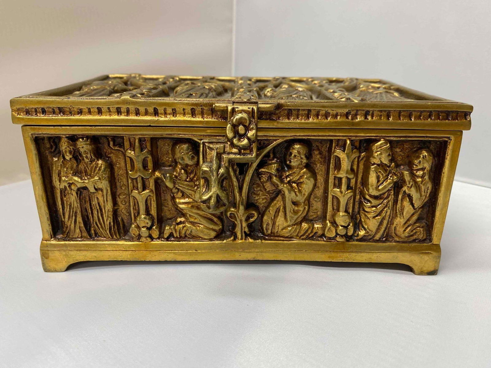 Detailed Victorian Gilt Brass Coffin Trinket Box (1 of 12)