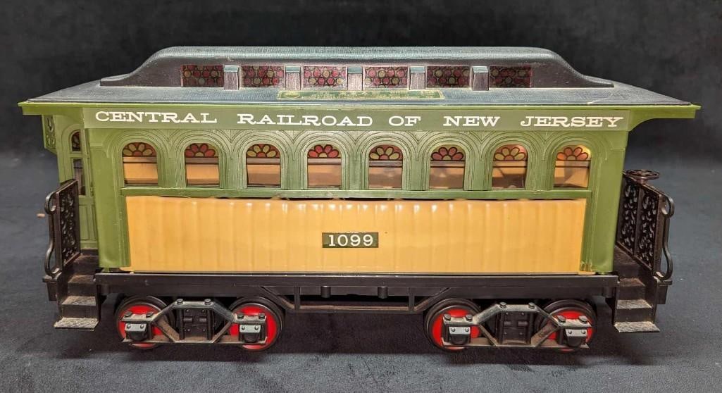 Vintage Jim Beam Passenger Car Porcelain Decanter: Vintage Jim Beam Passenger Car Porcelain Decanter. 3rd in the Beam Train Collectors Wheel Series. It comes in its original box that is approximately 17 3/4" x 6 1/2" x 8 3/4" and it weighs