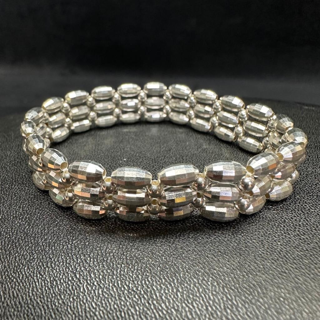 Sterling Silver Faceted Bead Stretch Bracelet (1 of 2)