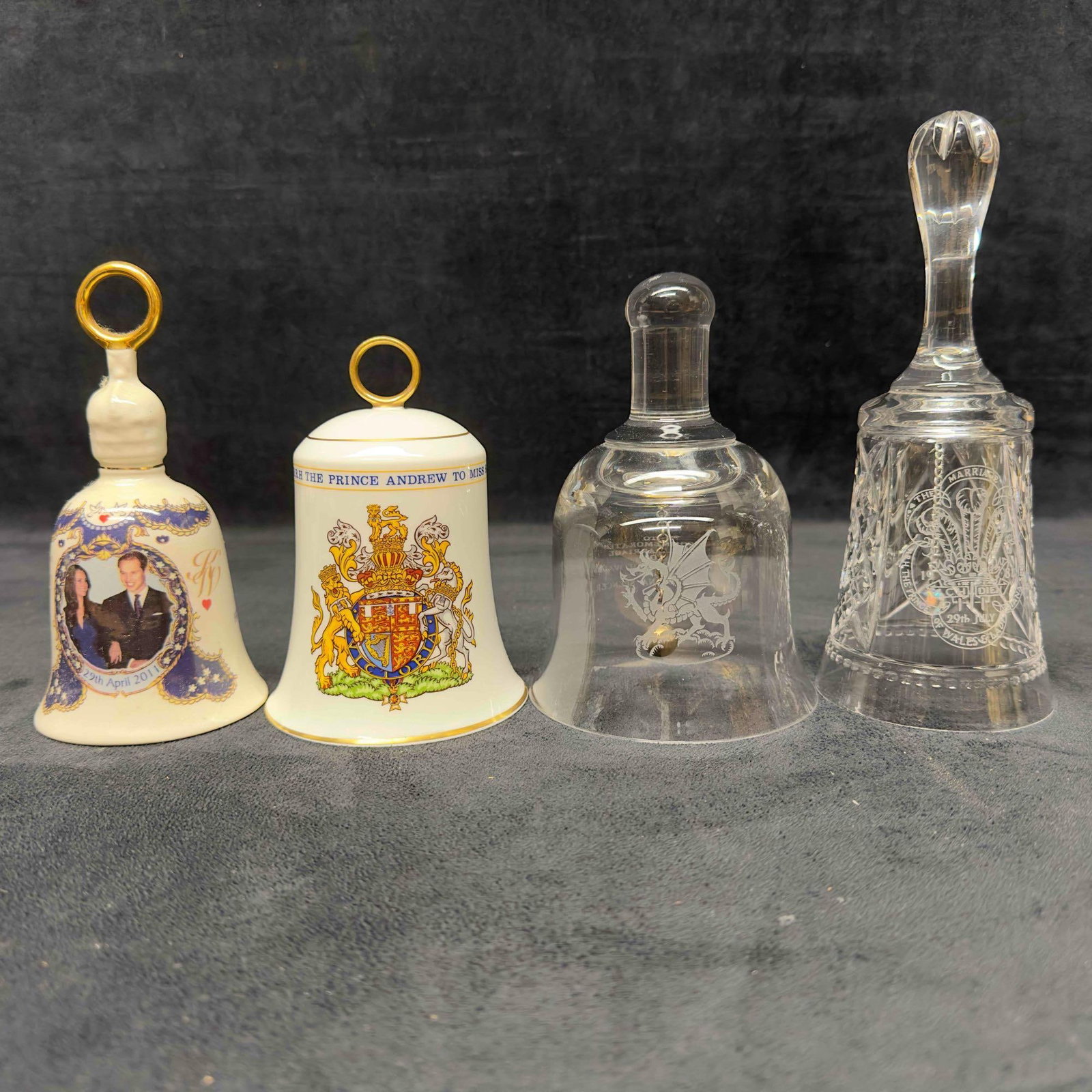 Royal Family Wedding Bell Collection Crystal Glass Porcelain Prince of Wales Diana Spencer 4 Bells (1 of 12)