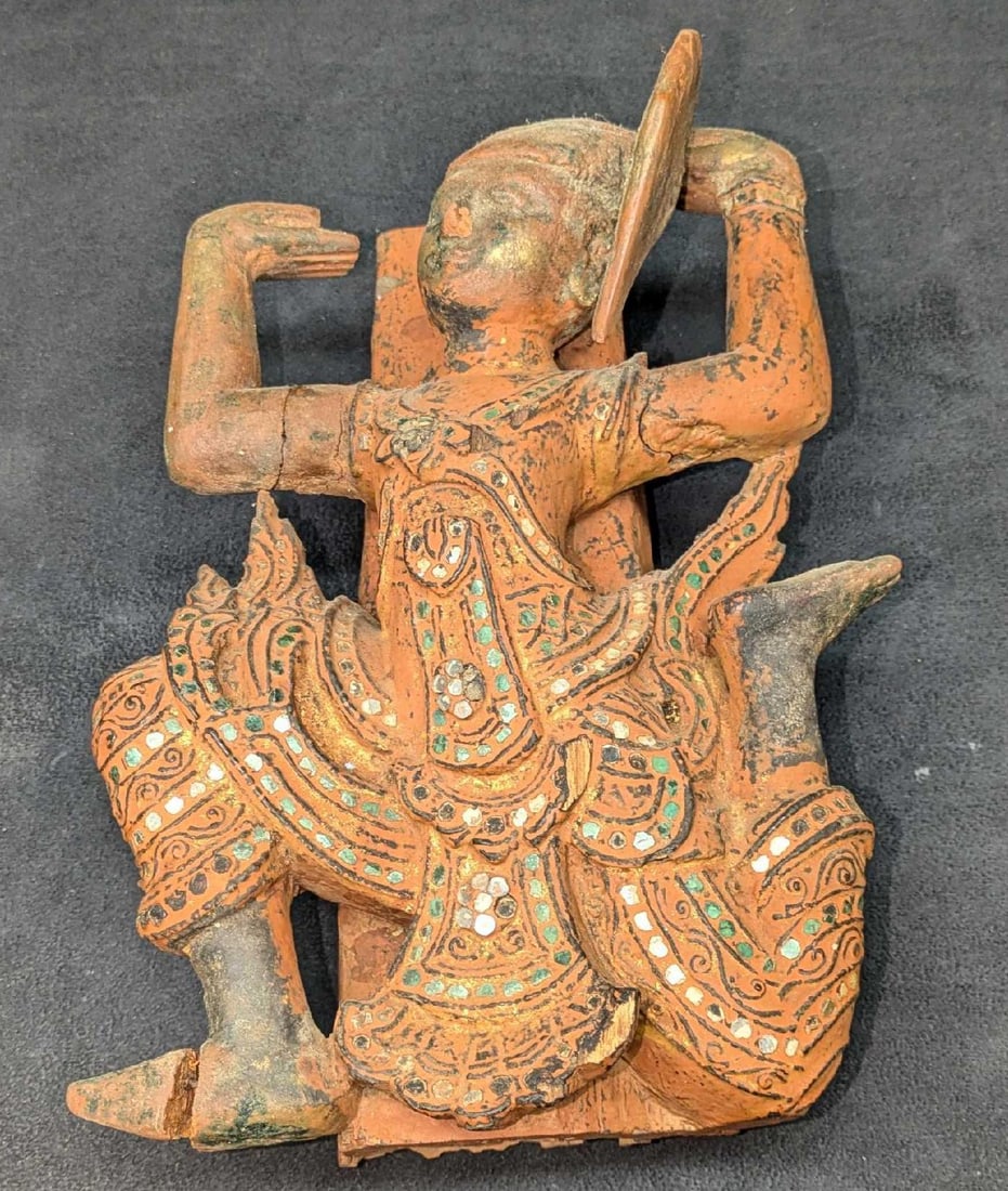 Vintage Thai Or Burmese Wood Temple Dancer Wall Art (1 of 8)