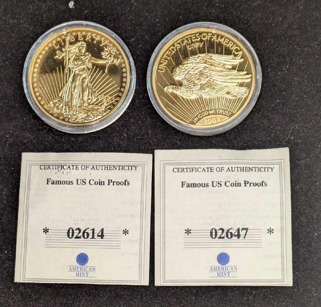 2 American Mint 2003 Gold Plated Double Eagle Proof Commemorative Coins (1 of 4)