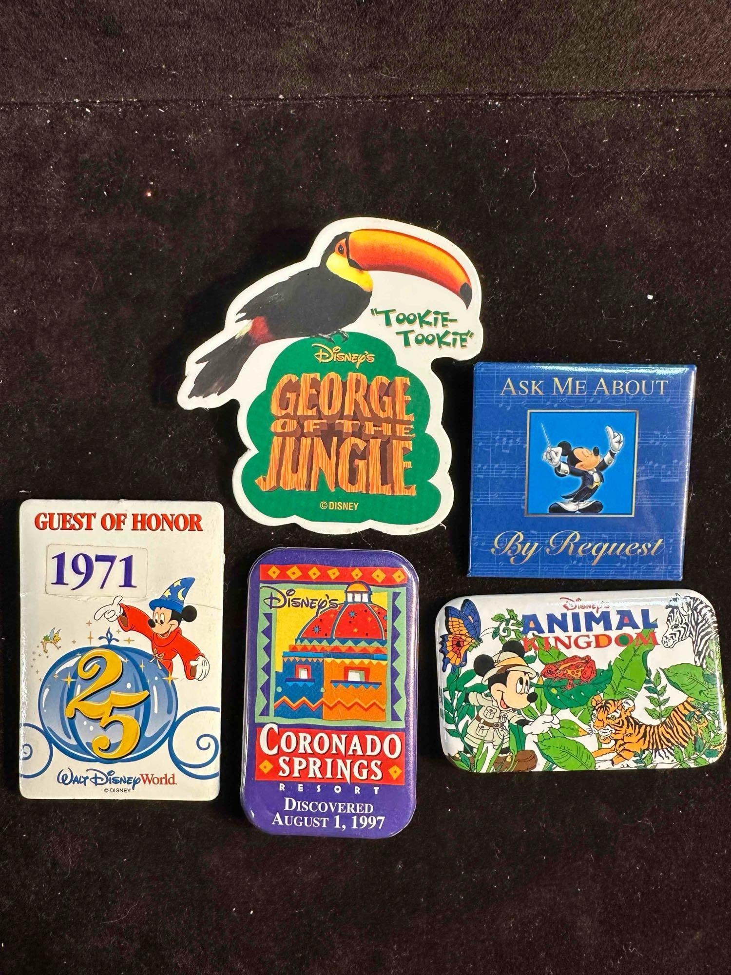Disney Button Collection Lot of Five Buttons Sorcerer Mickey Animal Kingdom George of the Jungle: Disney Button Collection Lot of Five Buttons Sorcerer Mickey Animal Kingdom George of the Jungle. This Disney button collection features four buttons. A Coronado Springs Resort, Mickey Mouse by Reques