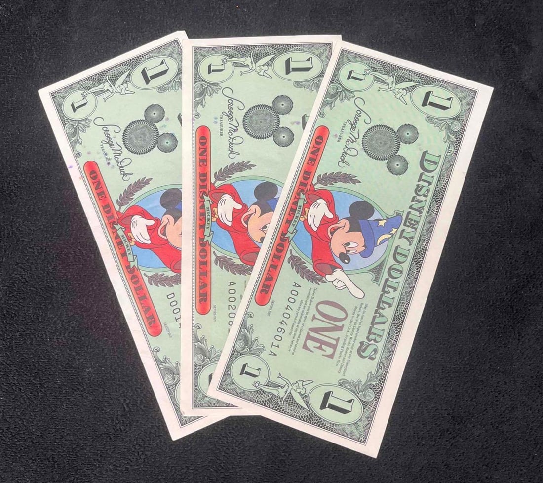 Three $1 Disney Dollars Mickey From 1997 (1 of 12)