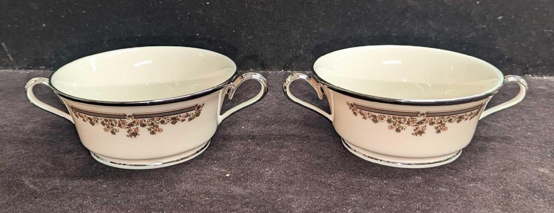 2 Retired Lenox Fine China Lace Point Cream Soup Bowls D: 2 Retired Lenox Fine China Lace Point Cream Soup Bowls D. This series was released from the year 1978 to the year 1992. Each bowl is approx 6 1/2" x 4 3/4" x 2 1/8" and the total weight is