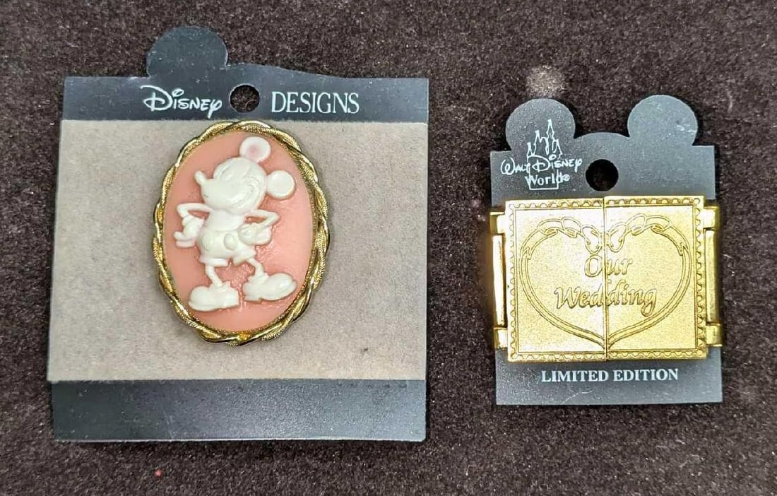 Disney Our Wedding And Mickey Mouse Pink Cameo Pins Brooch (1 of 5)