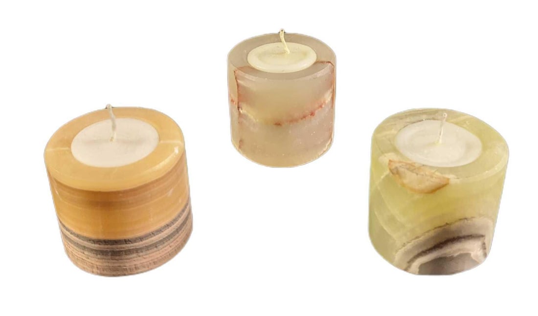 Three Natural Stone Candle Holders With Candles (1 of 7)