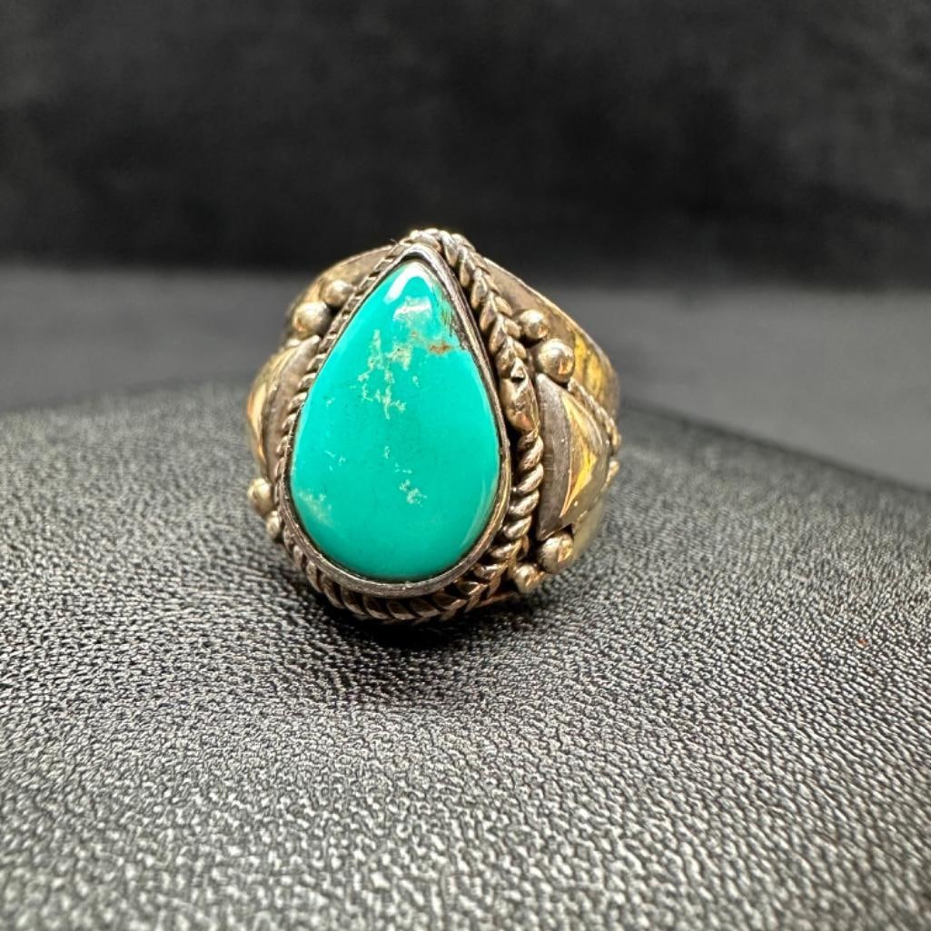 Handmade Sterling Turquoise Teardrop Ring (1 of 3)