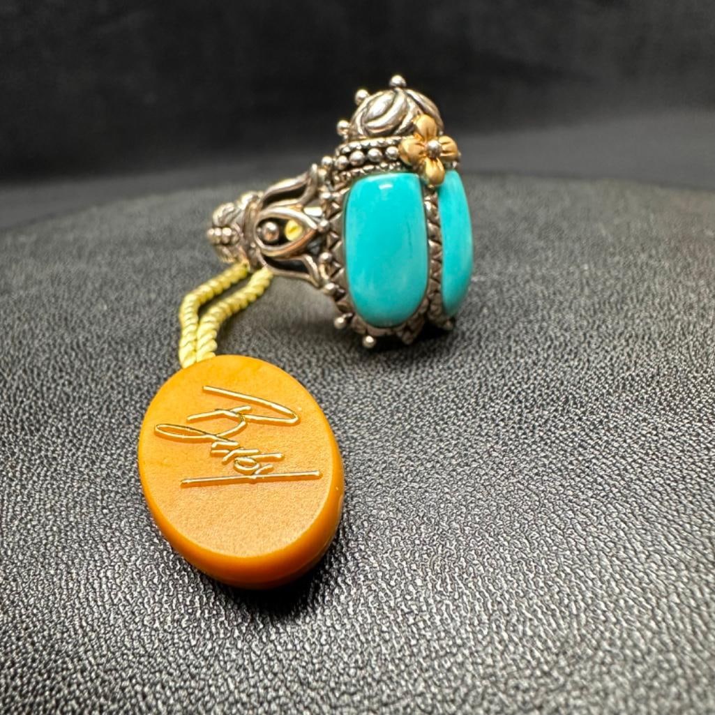 Barbara Bixby Sterling 18k Turquoise Beetle Ring (1 of 3)