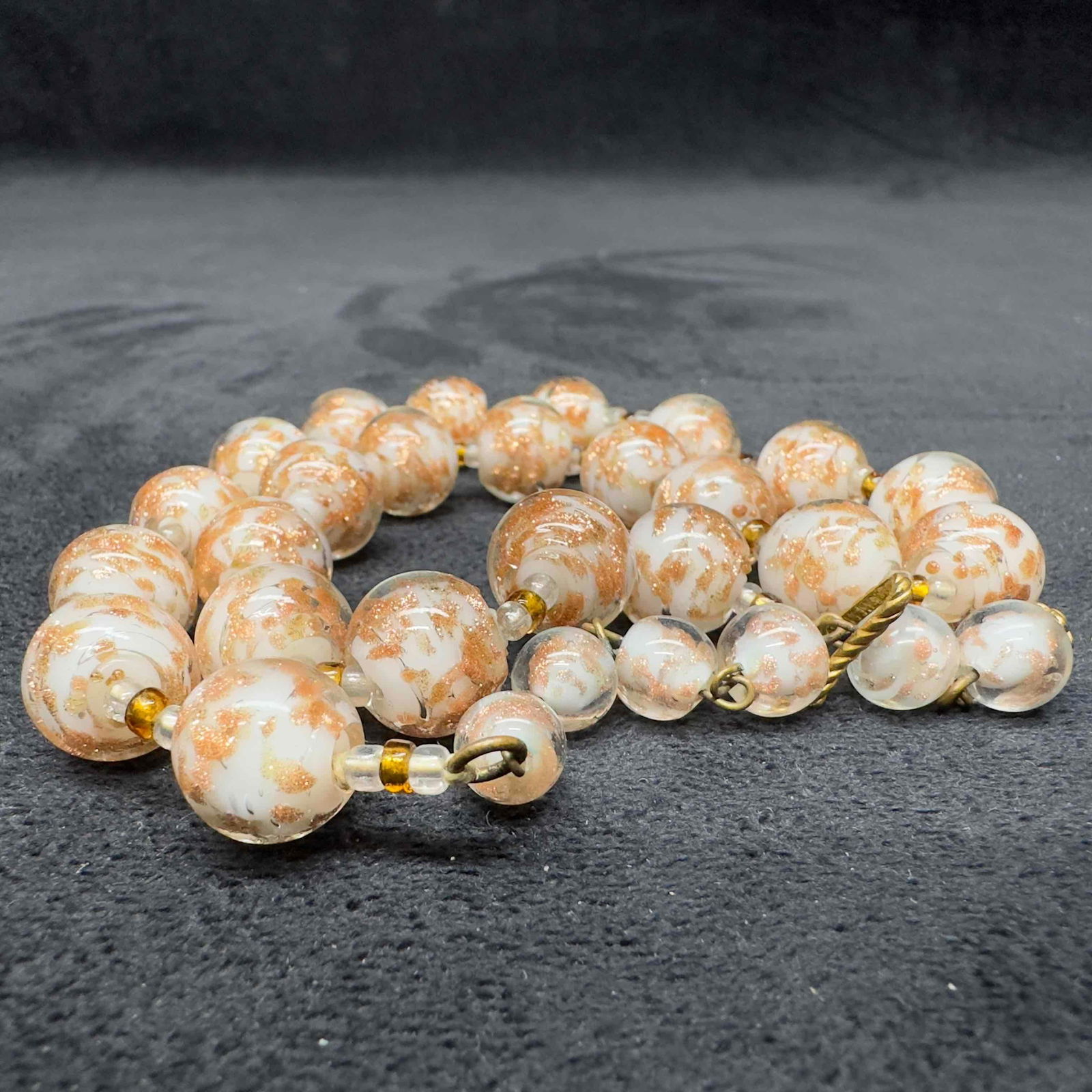 Venetian Murano Glass Lamp Work Bead White Copper Beaded Necklace B39 (1 of 8)