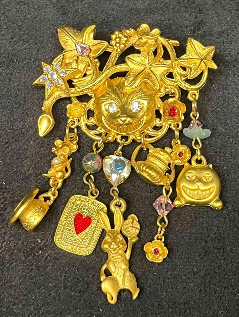 Signed Vintage Kirks Folly Cheshire Cat Alice In Wonderland Brooch (1 of 7)
