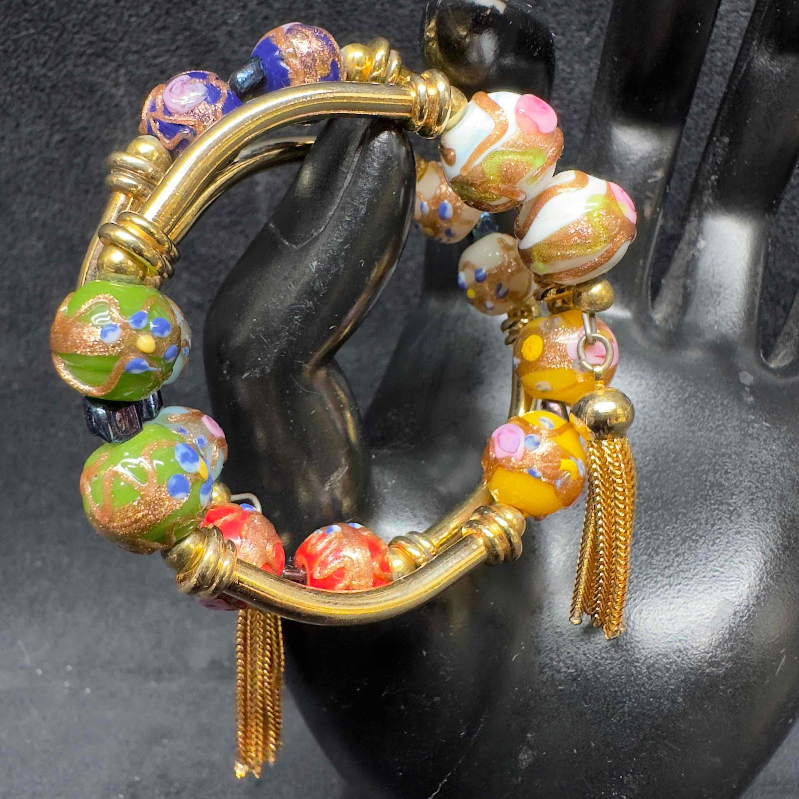 Murano Venetian Lamp Work Art Glass Multi Colored Round Bead Bracelet Bangle B71 (1 of 7)