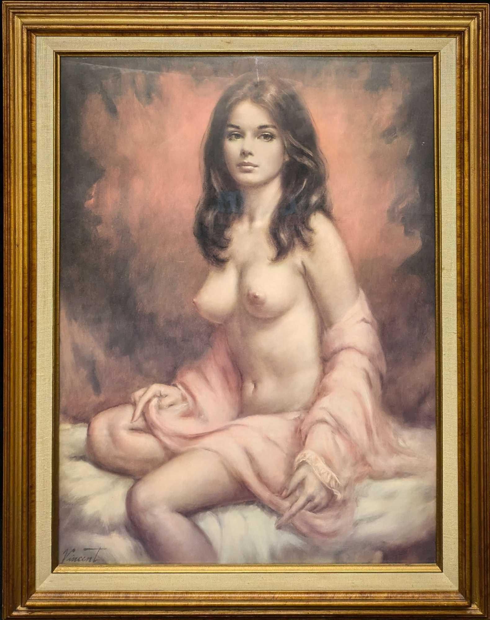 Framed Larry Vincent Garrison Nude Woman Print: Framed Larry Vincent Garrison Nude Woman Print. The framed print is approx 22 3/4" x 1 1/4" x 28 1/2" and it weighs 6.40lbs. The framed print has some small chips and the signature is part