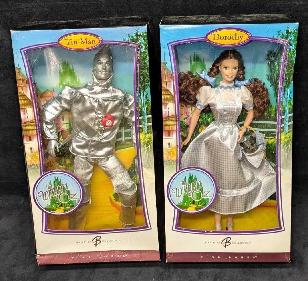 Wizard Of Oz Mattel Dorthy And The Tin Man Barbie Collection Dolls: Wizard Of Oz Mattel Dorthy And The Tin Man Barbie Collection Dolls. Each of the boxes are approx 7" x 3" x 13 3/4" and the total weight is 2.12lbs. The dolls do not appear to have been rem