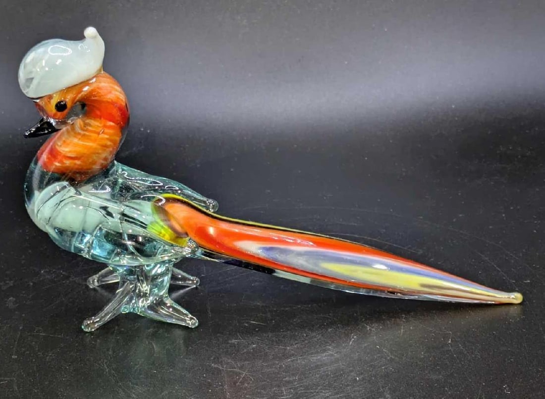 Vintage Hand Blown Murano Style Colorful Bird Figurine: Vintage Hand Blown Murano Style Colorful Bird Figurine. This is approx 6" x 1 3/4" x 4" and it weighs 0.35lb. The glass figurine has no chips or cracks.