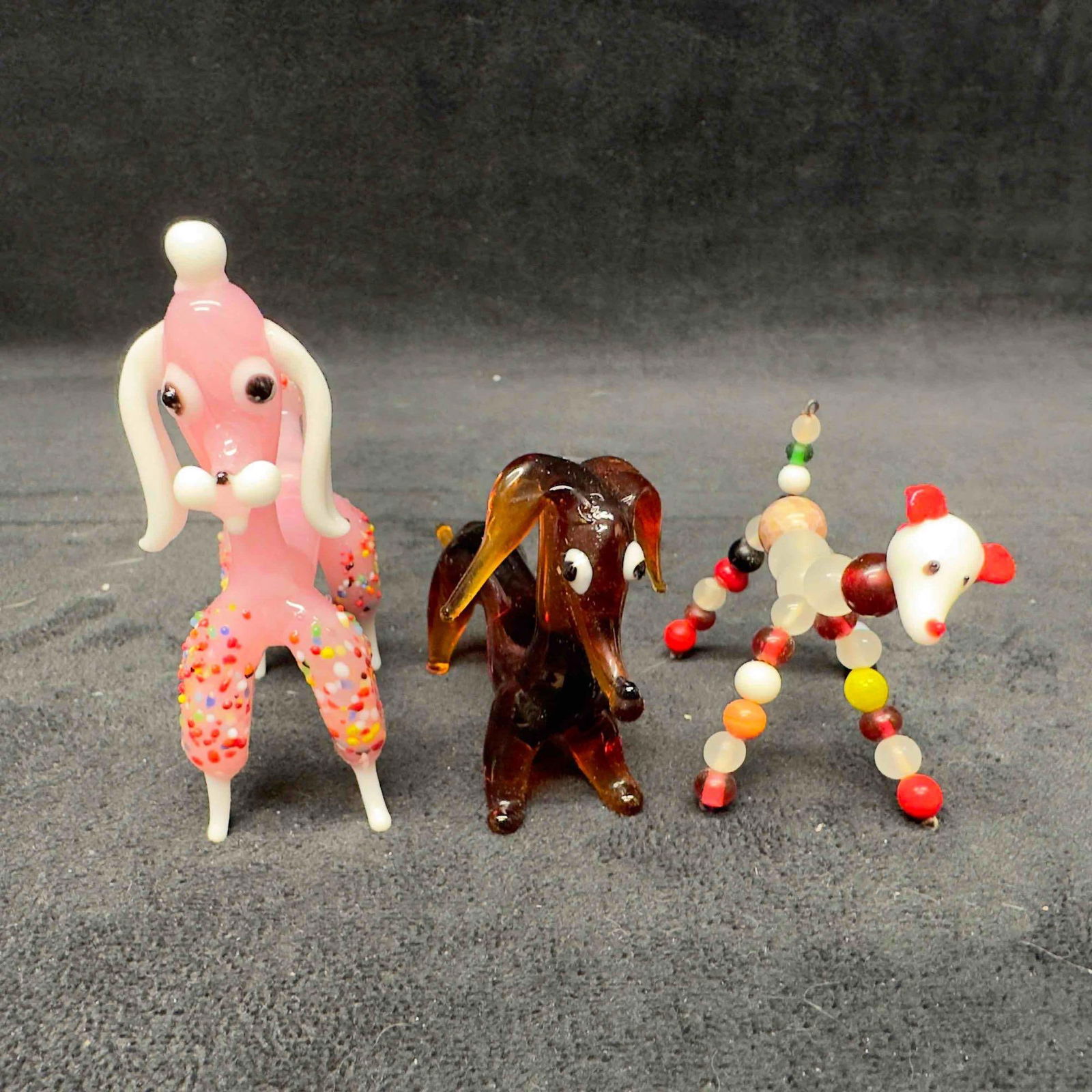 Poodle Dog Art Glass Dachshund Dogs Figure Sculpture Figurine Set of Three (1 of 8)