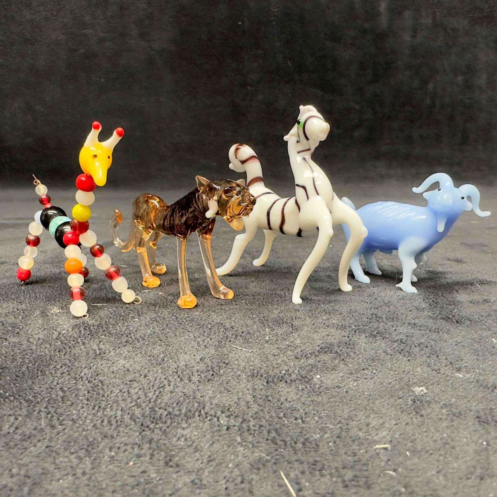 Animals Art Glass Tiger Goat Zebra Giraffe Figure Sculpture Figurine Set of Four (1 of 7)
