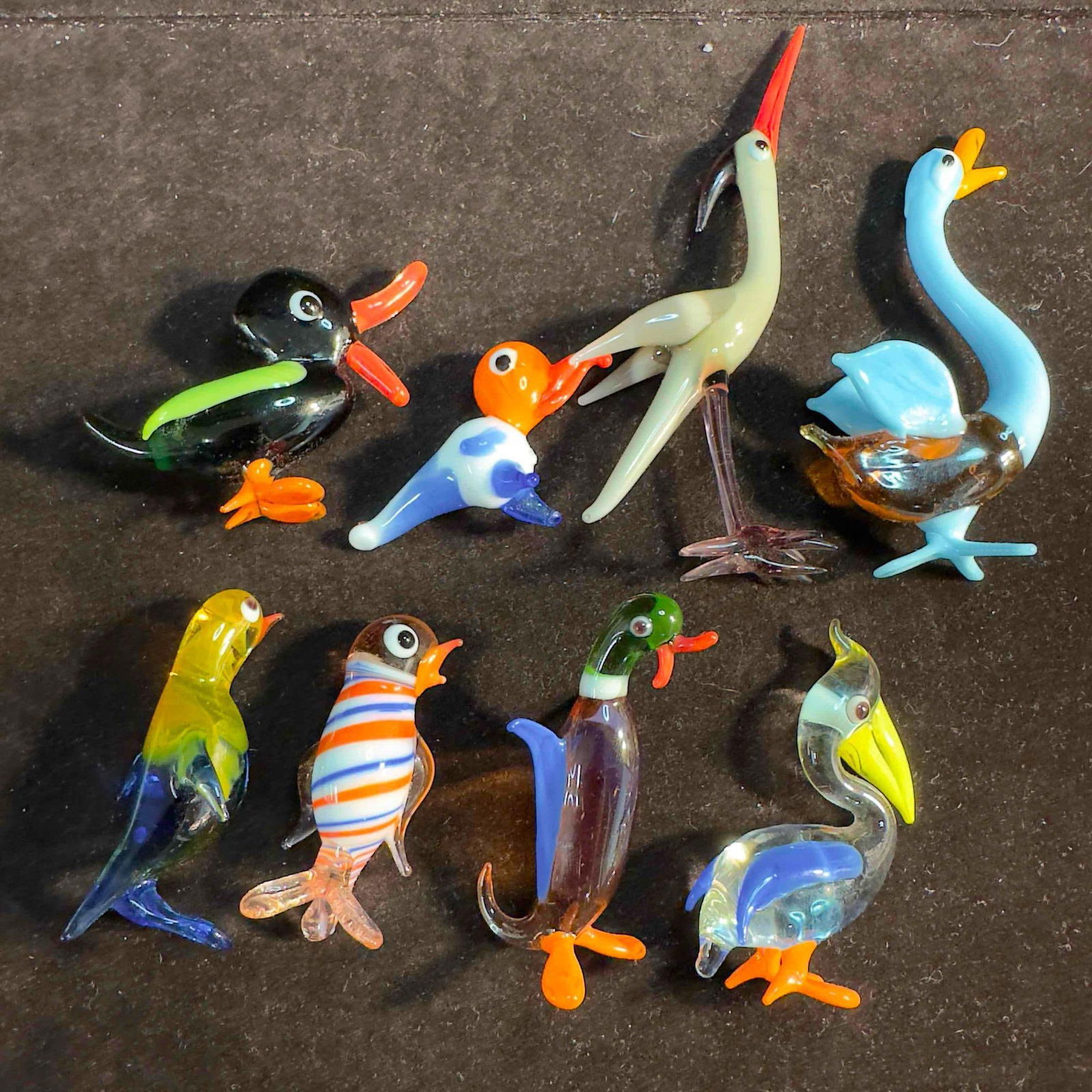 Bird Art Glass Penguin Ducks Pelican Swan Stork Figure Sculpture Figurine Set of Eight Birds (1 of 11)