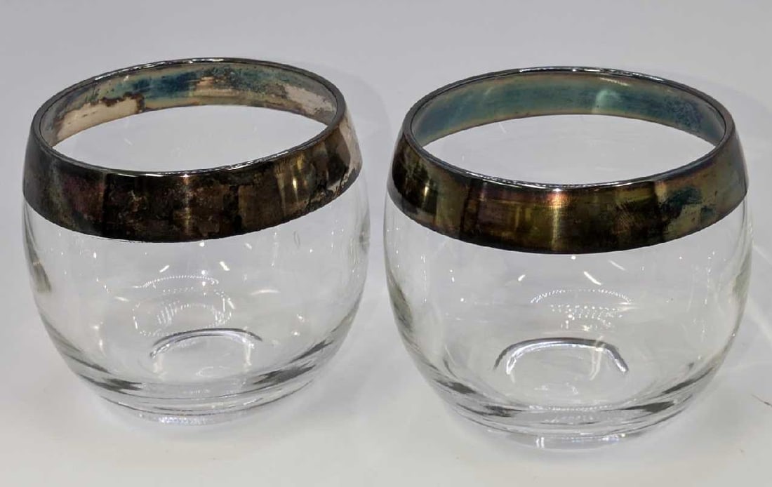 2 Vintage Silver Rimmed Tumbler Glasses Dorothy Thorpe C (1 of 6)