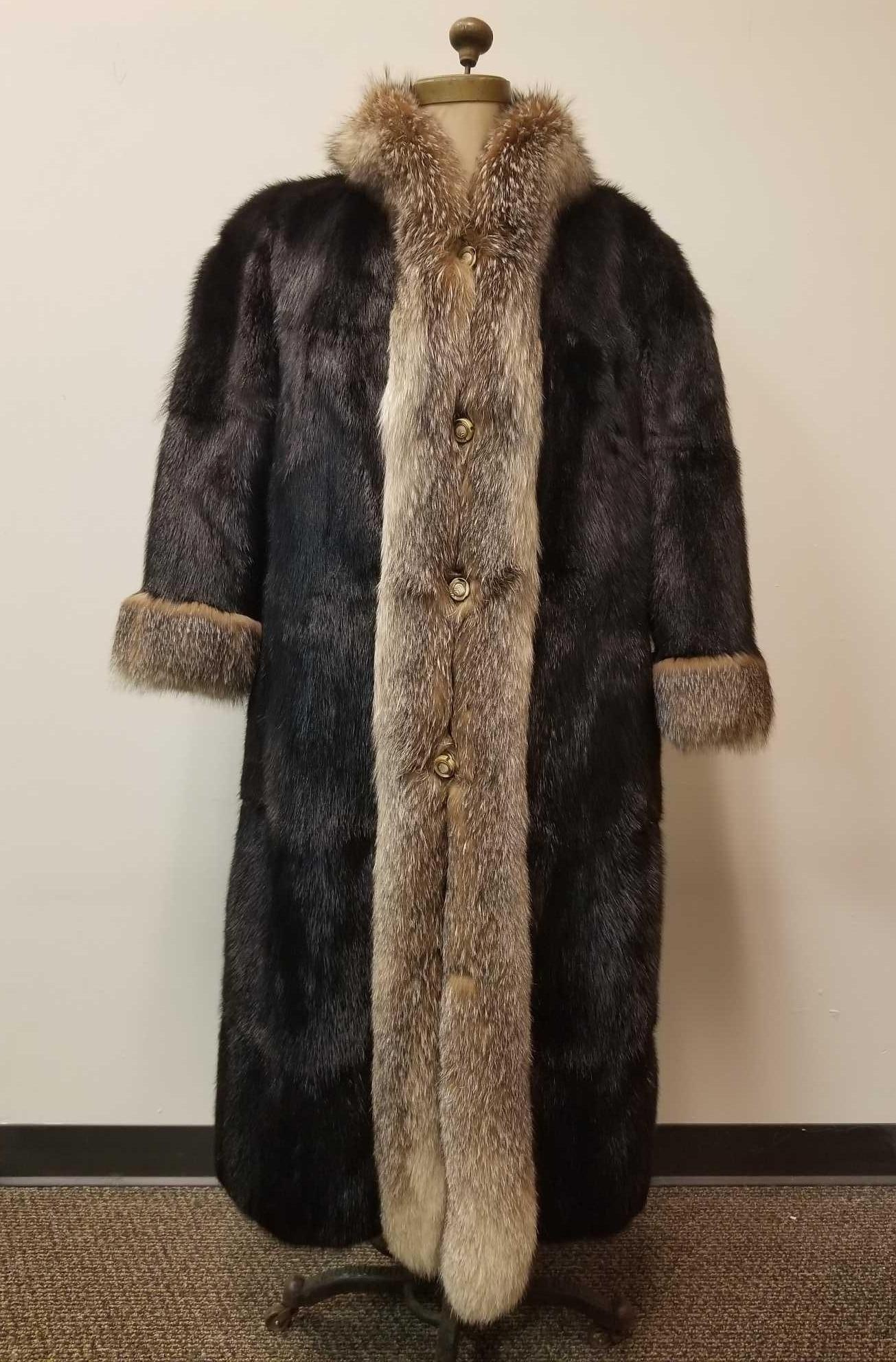 Long Mink Fur Coat with Fox Fur Trim (1 of 7)