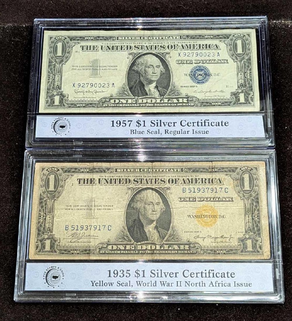 1957 And 1935 $1 Silver Certificates Blue & Yellow Seals (1 of 8)