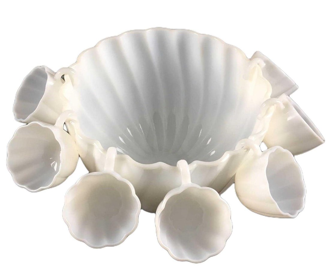 Vintage White Milk Glass Punch Set Bowl With Cups (1 of 7)