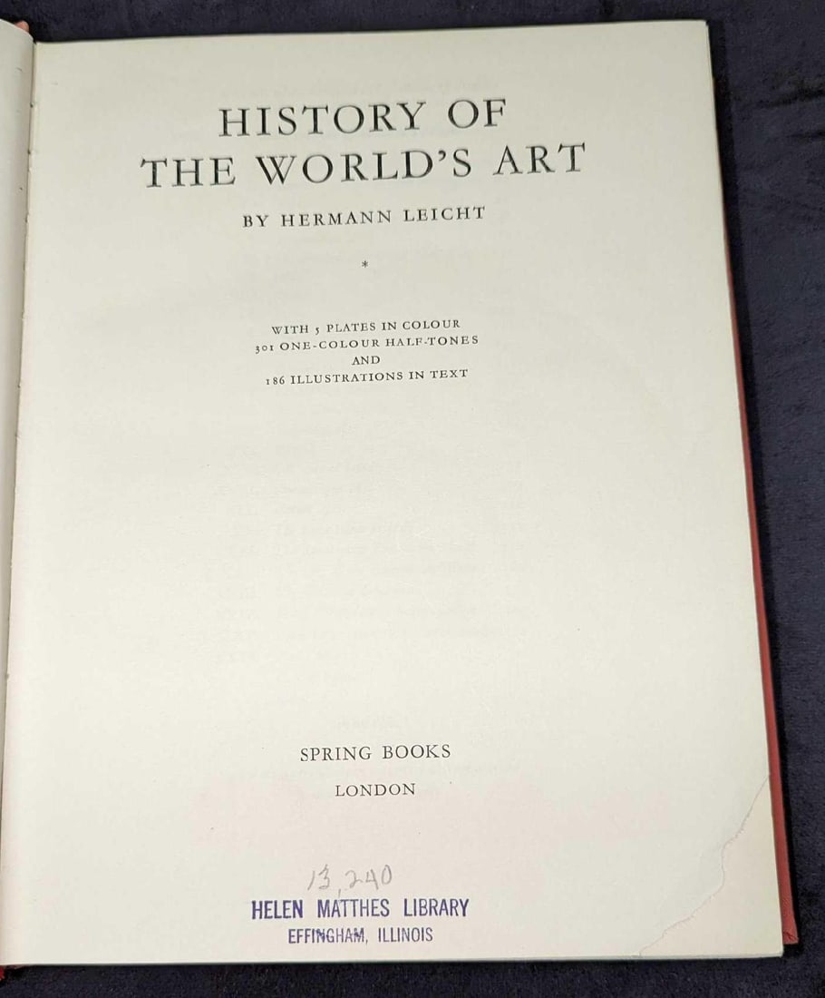 History Of The World's Art By Hermann Leicht: History Of The World's Art By Hermann Leicht. This was published by Spring Books (London). The hardcover is approx 7 5/8" x 1 1/2" x 9 3/4" and it weighs 2.64lbs. The covers have shelf