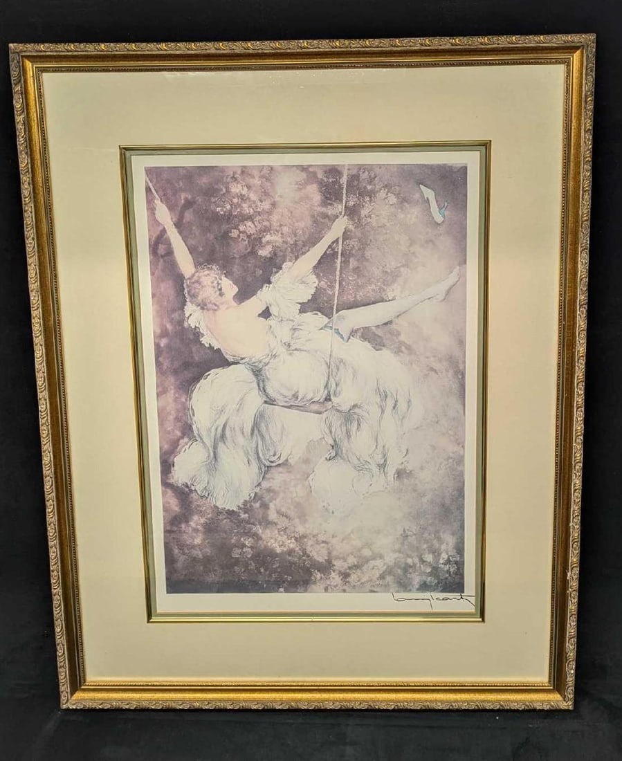 Framed Louis Icart Print Art Deco Woman The Swing JB (1 of 5)