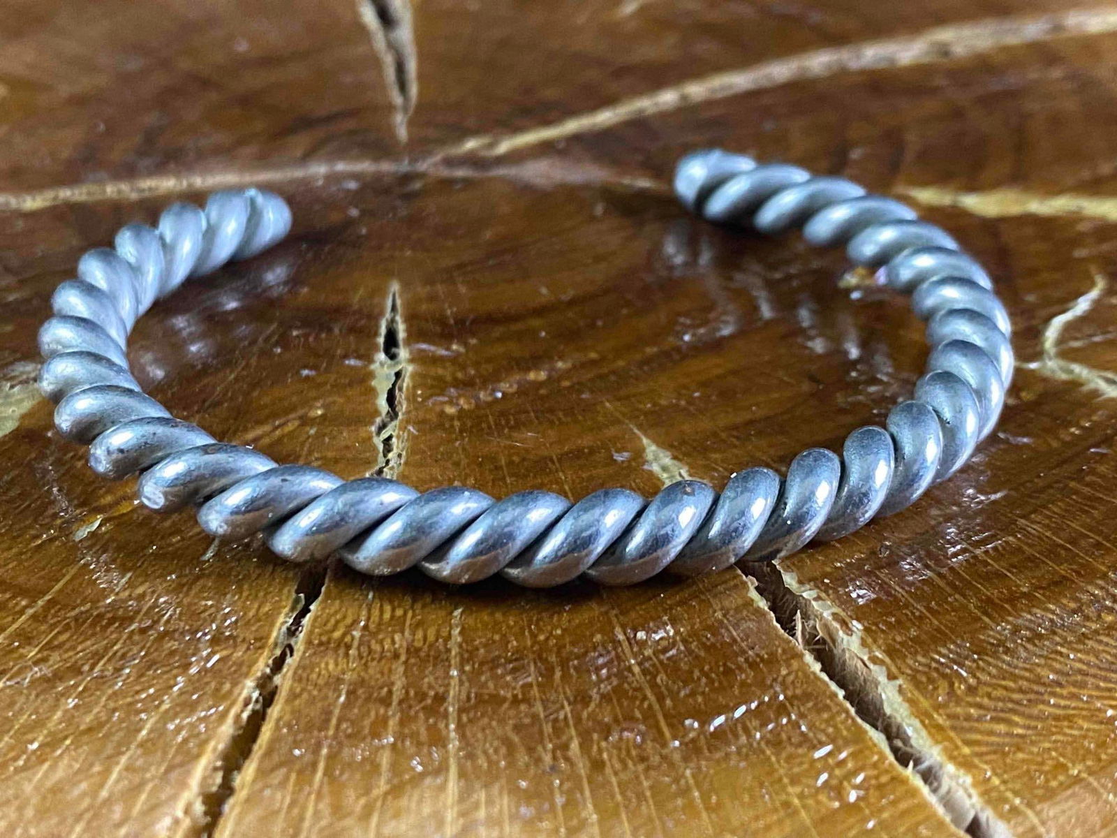 Vintage Rounded Twist Handmade Sterling Cuff Bracelet (1 of 3)