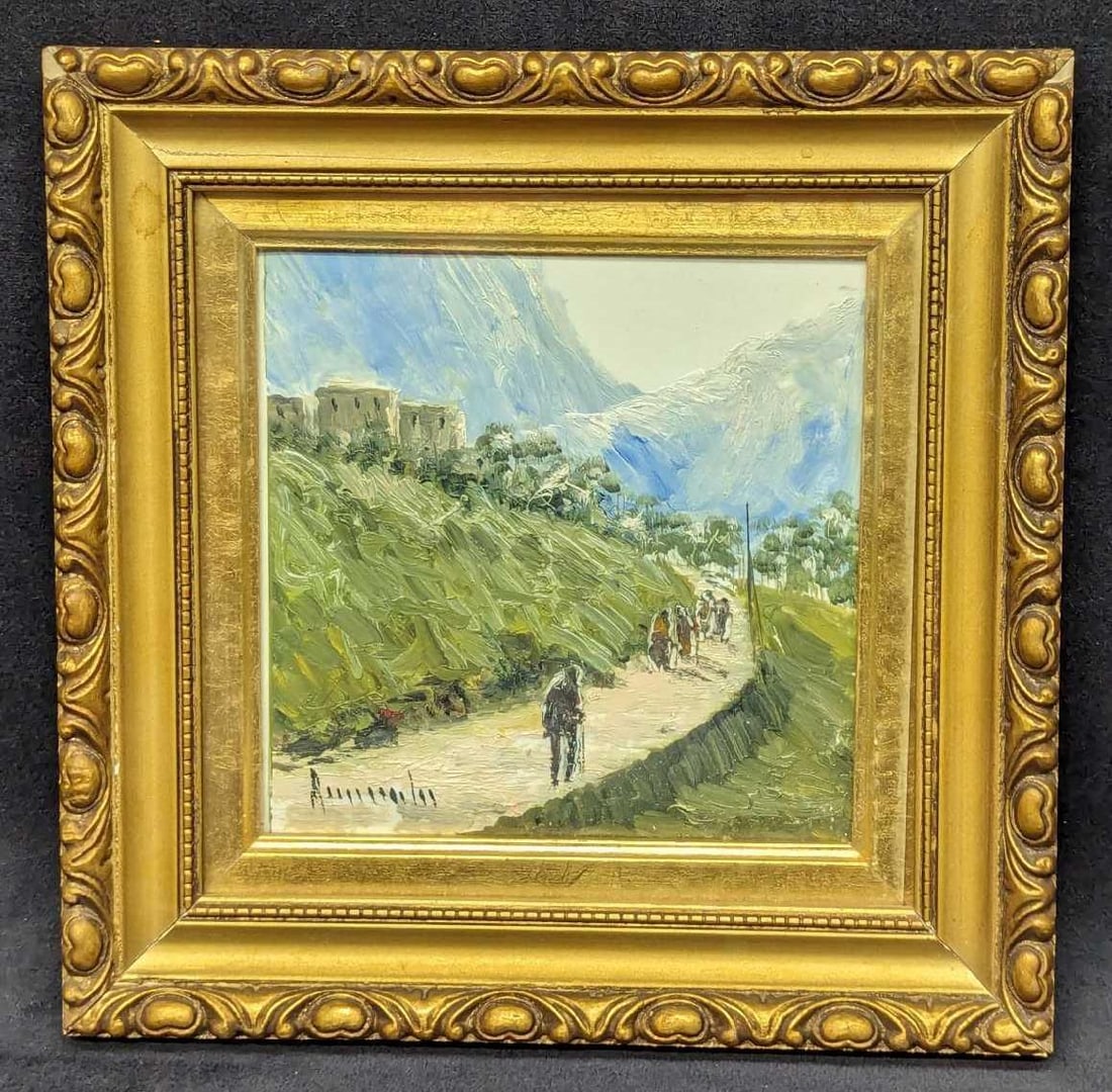 Vintage Mini Framed Original Oil On Tile Landscape (1 of 5)