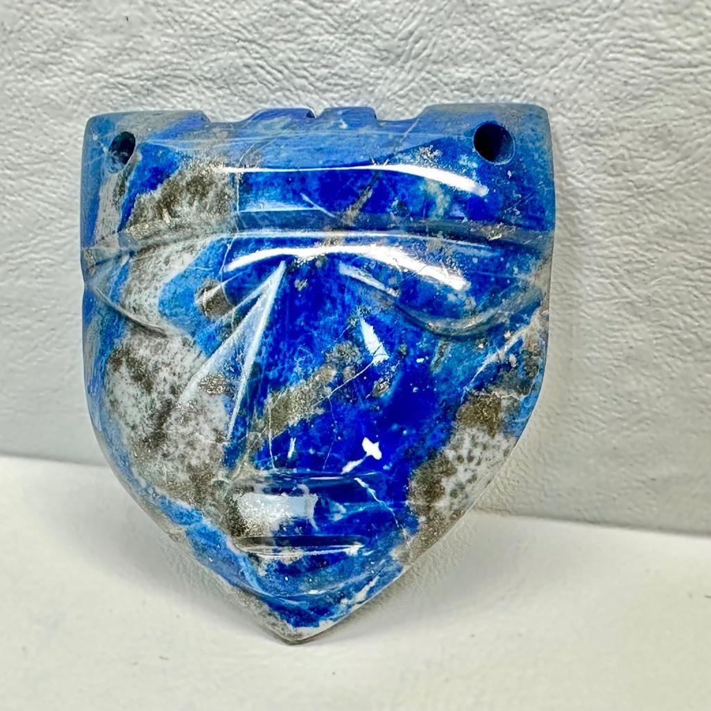 Large Hand-Carved Lapis Lazuli Tribal Mask Pendant (1 of 2)