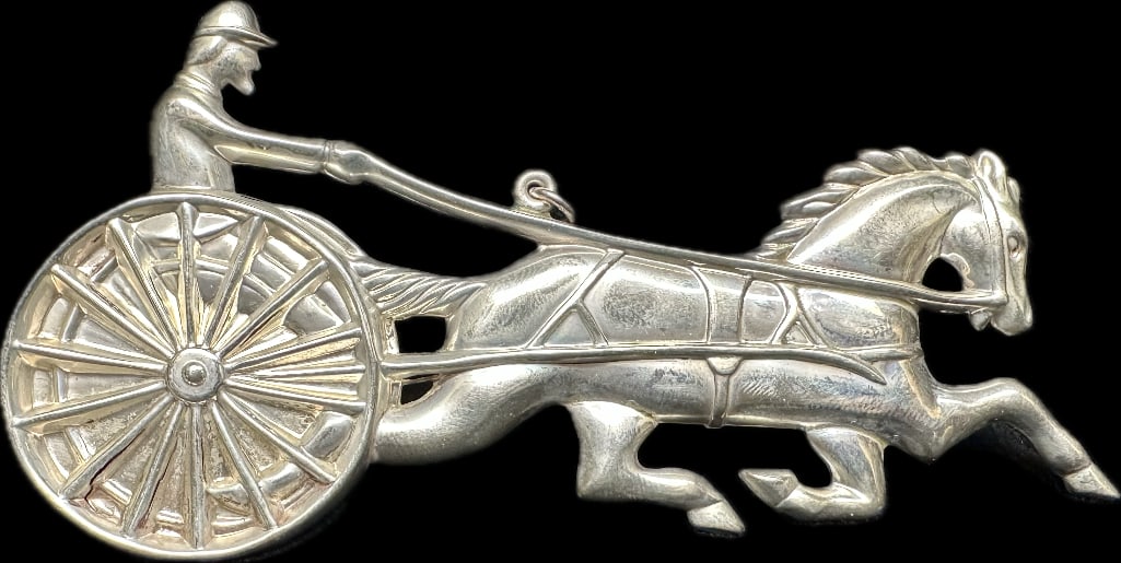 Gorham Sterling "Horse & Sulky" Xmas Ornament 1980: This piece has been tested and researched prior to listing. Please view all our pictures they are part of our description. DETAILS: Metal - Sterling Silver Color - Silver Stones - none Hallmarks - St