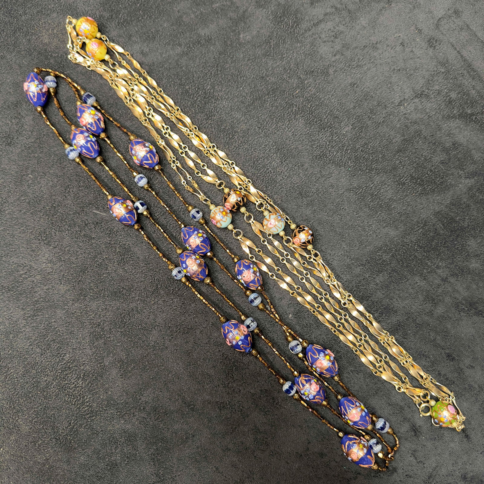 Venetian Murano Lamp Work Glass Round Oval Wedding Cake Bead Long Necklace Set (1 of 16)