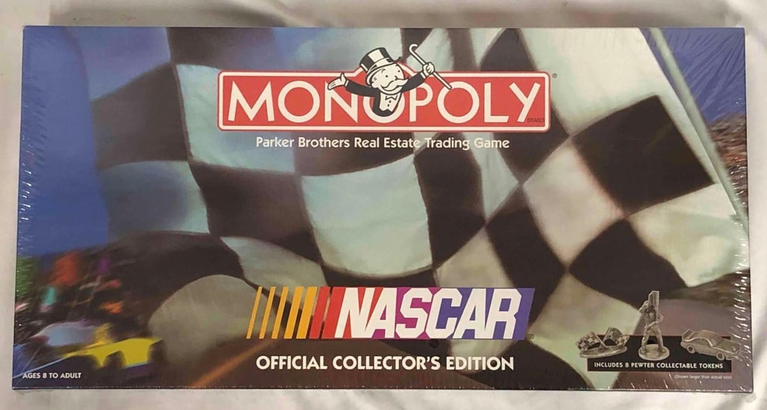 NASCAR Official Collector's Edition of Monopoly: This lot contains the NASCAR Official Collector's Edition of Monopoly. It is approx 10" x 20" x 2" and it weighs about 2.37lbs. Overall the board game is in new condition with original